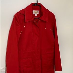 Gorgeous red raincoat with hood